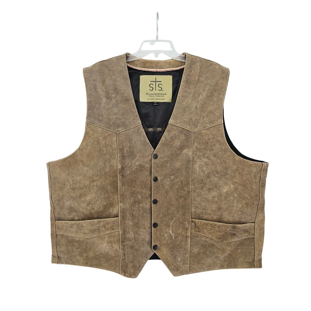 STS Ranchwear Men's Chisum Leather Vest Brown 3XL